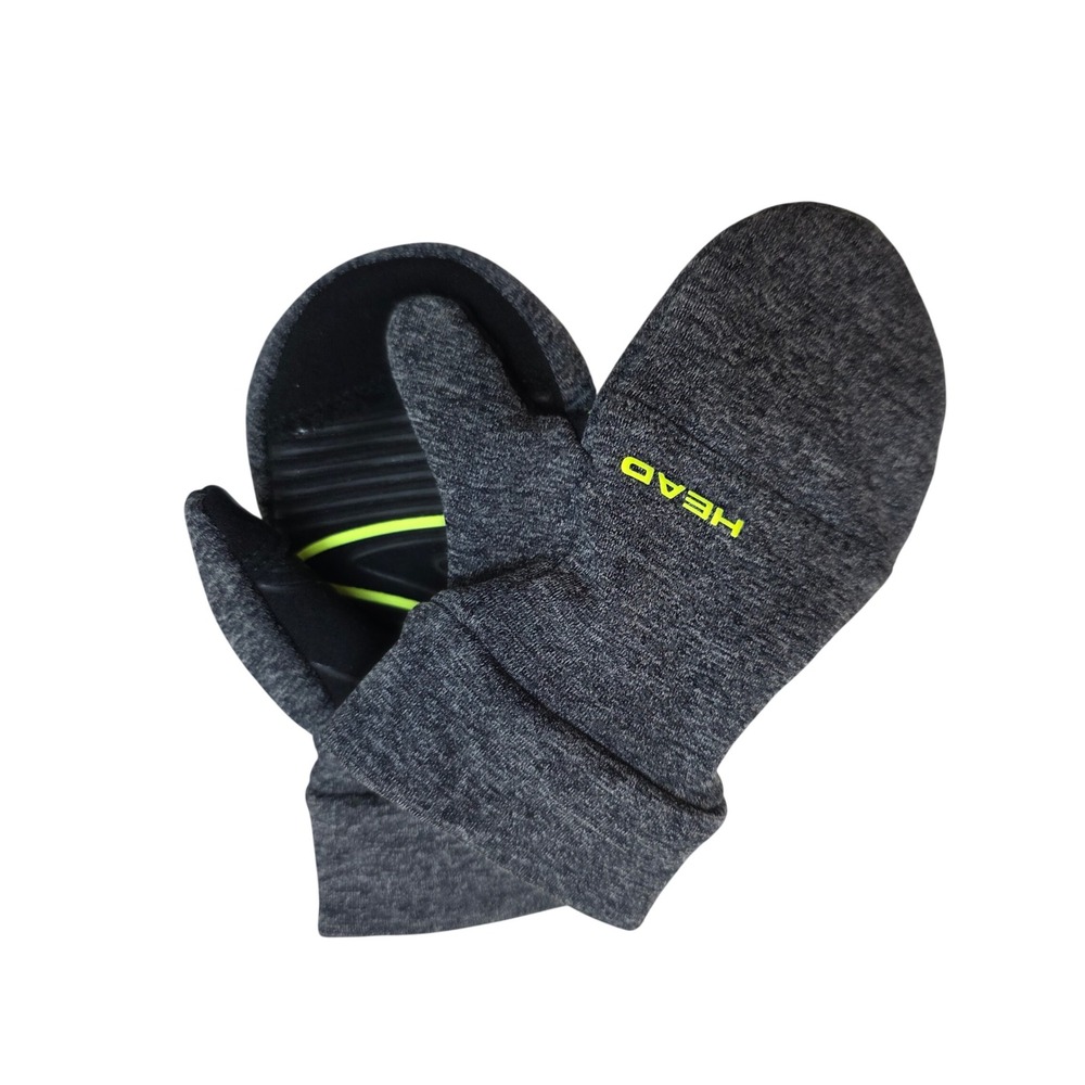 HEAD Toddler Kids Fleece Winter Mittens Grey Black Neon Yellow Grip Clip 6.5in